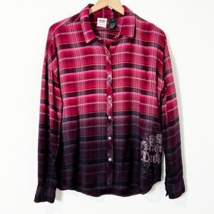 Harley-Davidson Women Ombré Plaid Dye Long Sleeve Tunic Shirt Size Large